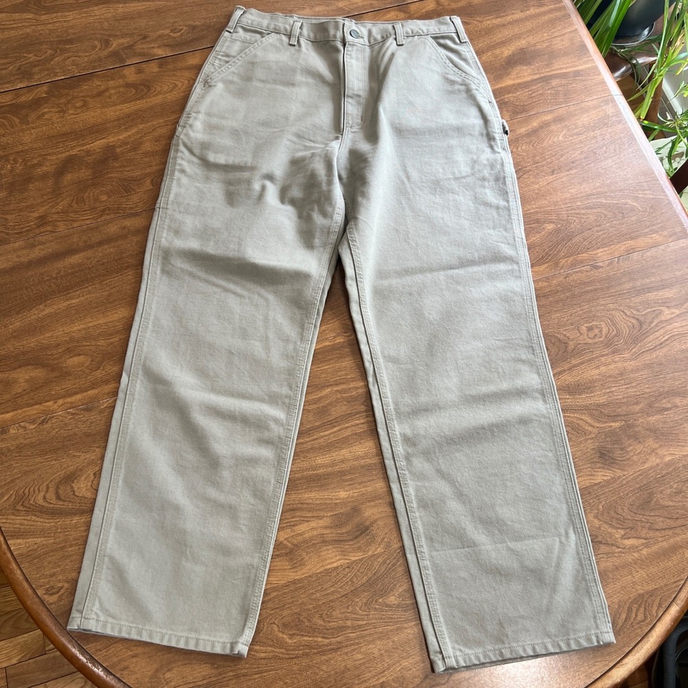 Carhartt Mens Loose Fit Carpenter Pants Tan Duck Canvas Workwear 32x32 Like NEW